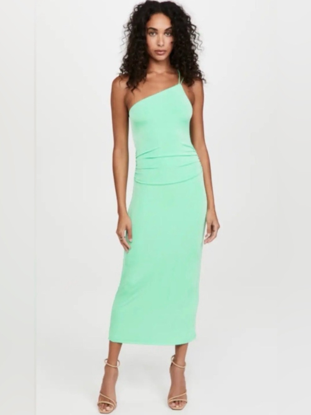 Significant Other One-Shoulder Apple Green Midi Dress